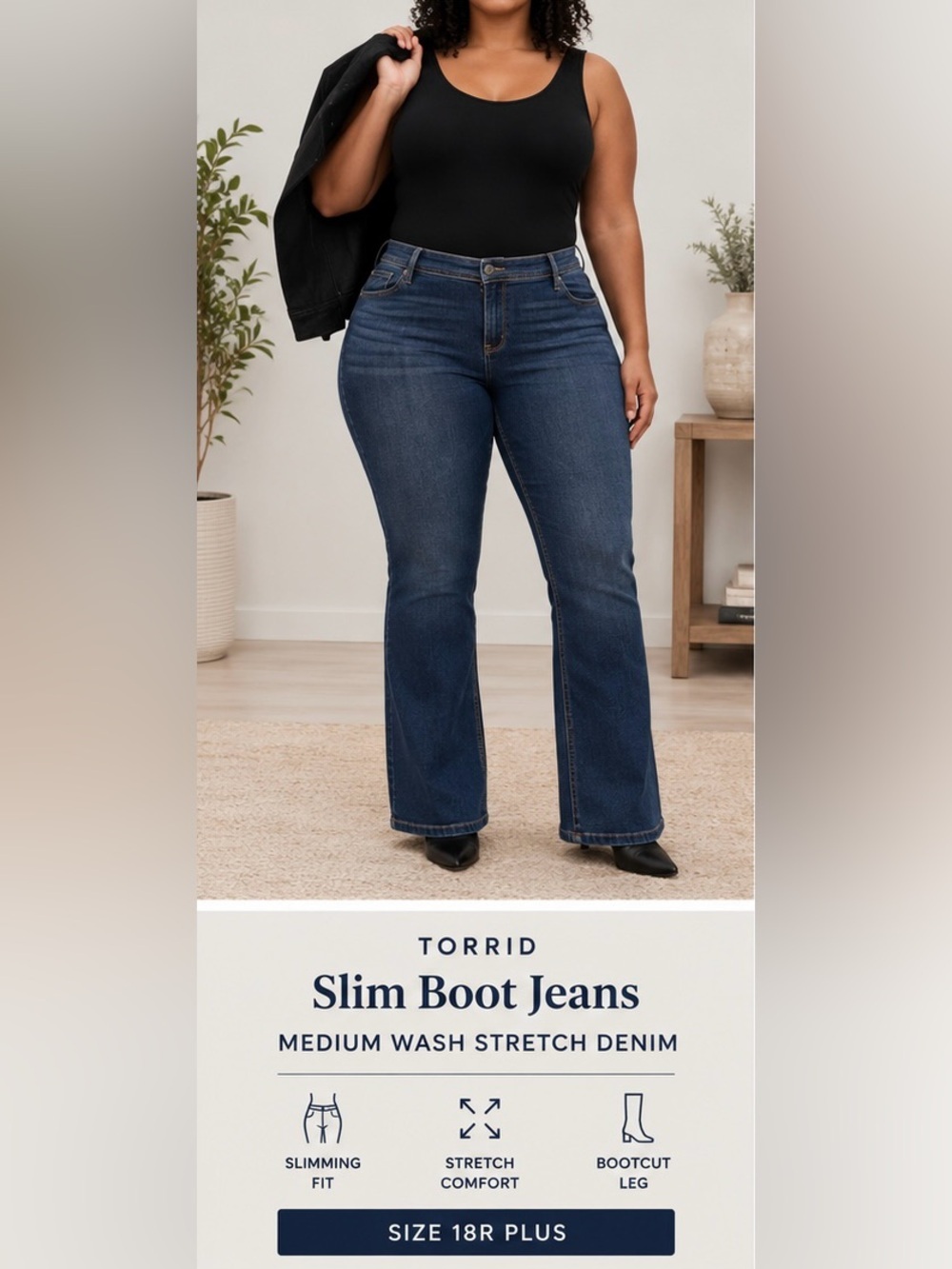 Torrid Slim Boot Jeans Medium Wash Size 18R Plus Stretch Denim